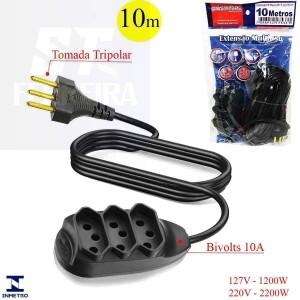 EXTENSÃO ELÉTRICA PRISMATEC TRIPLA DE 10 METROS