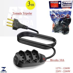 EXTENSÃO ELÉTRICA PRISMATEC TRIPLA DE 3 METROS