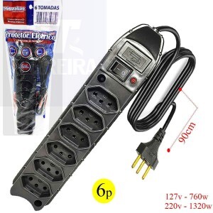 FILTRO DE LINHA PRISMATEC DE 06 TOMADAS TRIPLAS COM FUSÍVEL PROTETOR