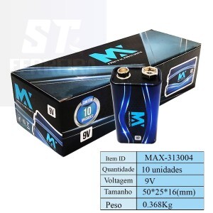 BATERIA 9V CAIXA COM 10 UNIDADES (MAX-313004)