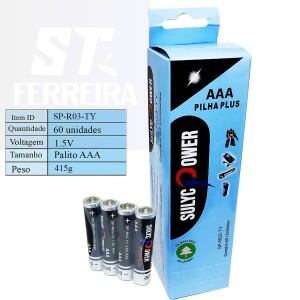 PILHA AAA PALITO TUBO COM 60 UNIDADES (SP-R03-TY)